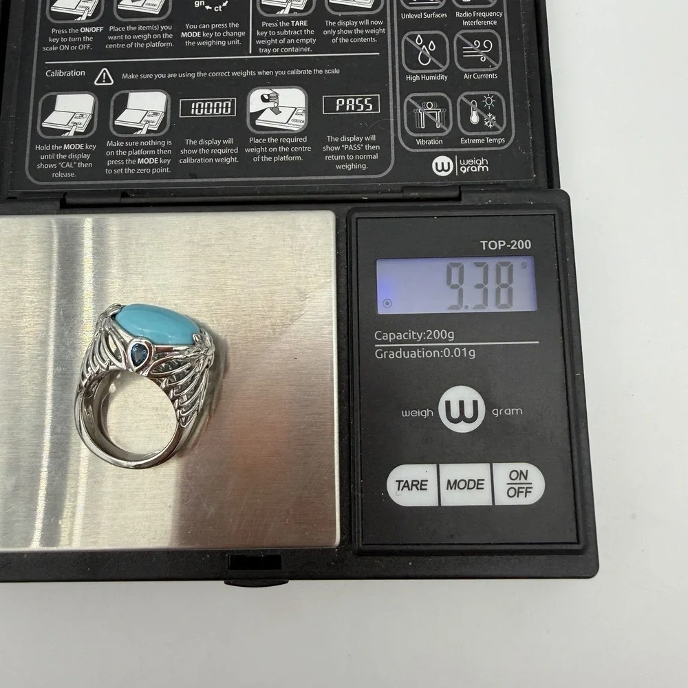 Vtg MICHELLE ALBALA Turquoise Blue Topaz Ring Sterling‎ Silver Ring Size 7 QVC